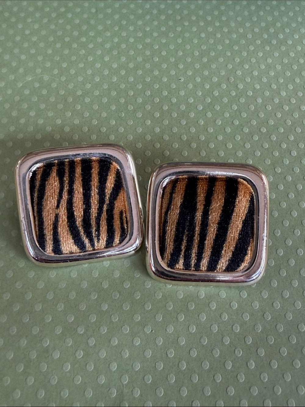 Vintage Napier Square Tiger Stripe Clip-On Earrings - Black & Brown